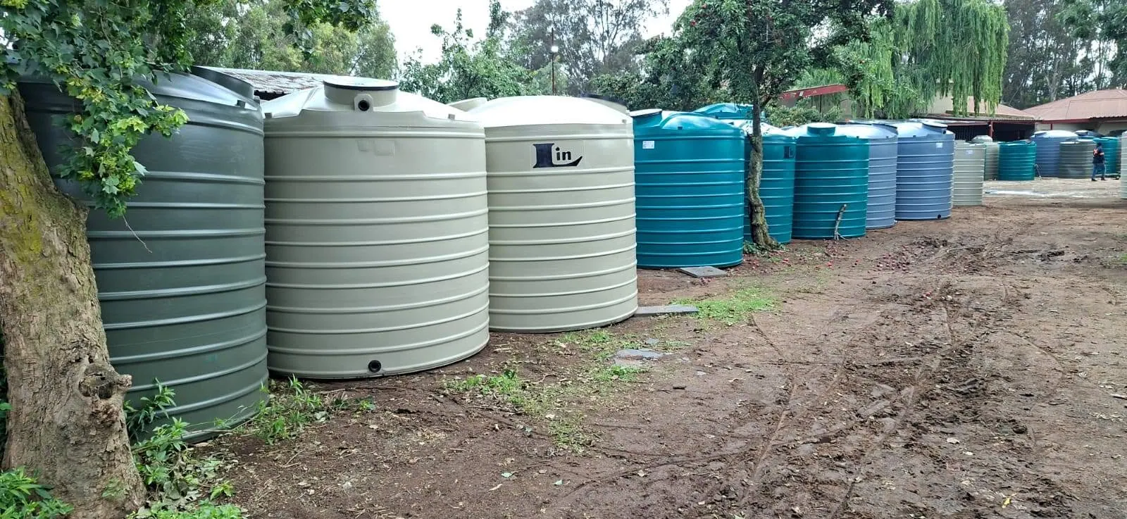Row of water tanks installed on site