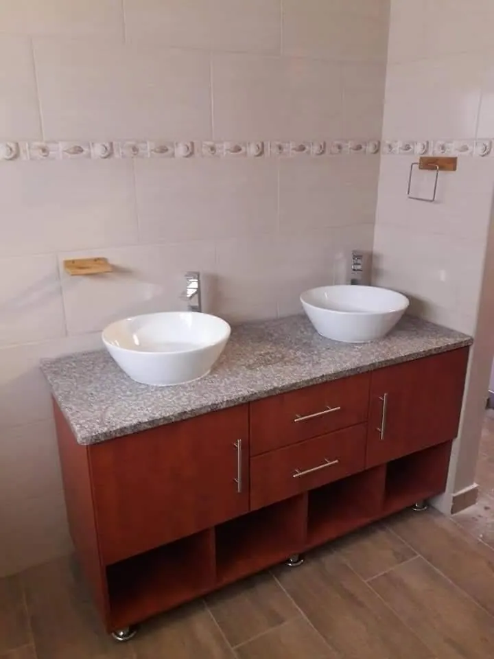 Double-basin vanity with granite top
